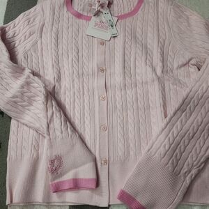 LoveShackFancy Pink Cable Knit Sweater